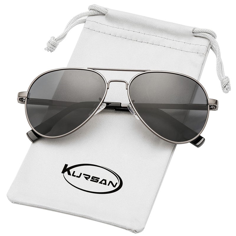 Kursan Kids Small Polarized Aviator Sunglasses for Boys Girls Age 4-18, 100% UV400 Protection, 52MM (Gunmetal/Black Lens) - Image 1